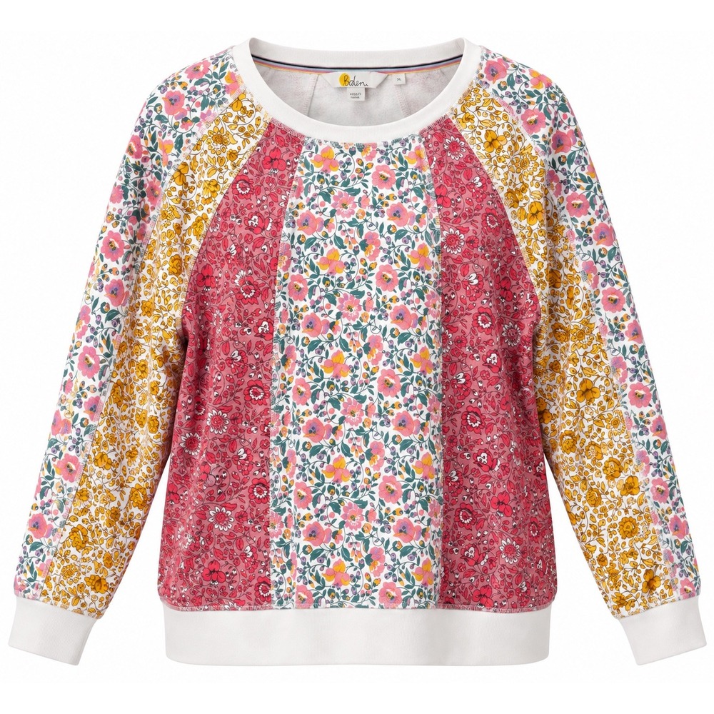 Boden XL Floral Patchwork Sweatshirt Cotton Crewneck Boho Cottagecore